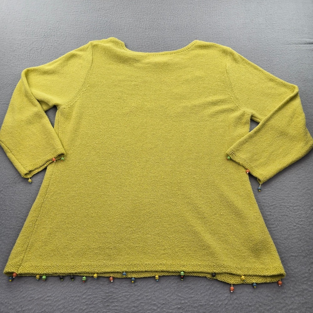 Vintage Susan Bristol Sweater Womens Large Lime Green Whimsical Embellished Knit - Picture 2 of 11